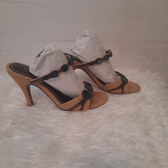 Louis Vuitton blue stone embellished canvas heels sandals sz 37 1/2 US 6.5 - Picture 5 of 10